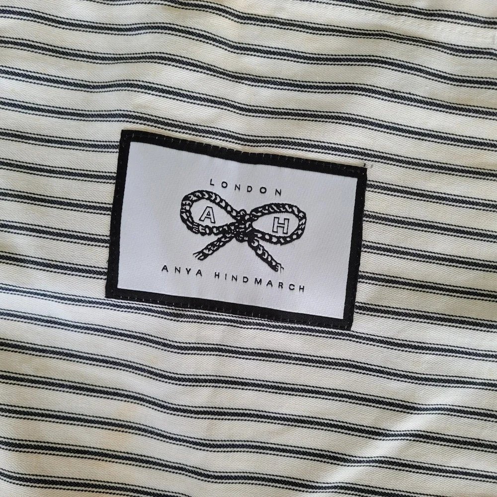 Anya Hindmarch London Striped Canvas Tote‎ Bag Navy Cream Bow Logo Shopper